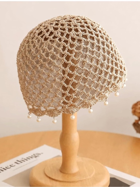 Pearl-Trim Crochet Cloche Hat - Taupe main image 3